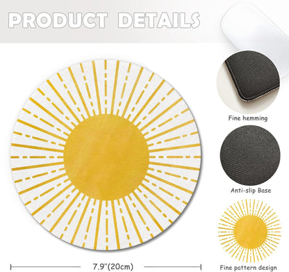 Boho Yellow Sunshine Mouse Pad,Sunshine Mouse Pads Mousepad for Desk Home Office Dorm Computers Laptop, Boho Office Supplies Desk Accessories, 7.9x7.9 Inch