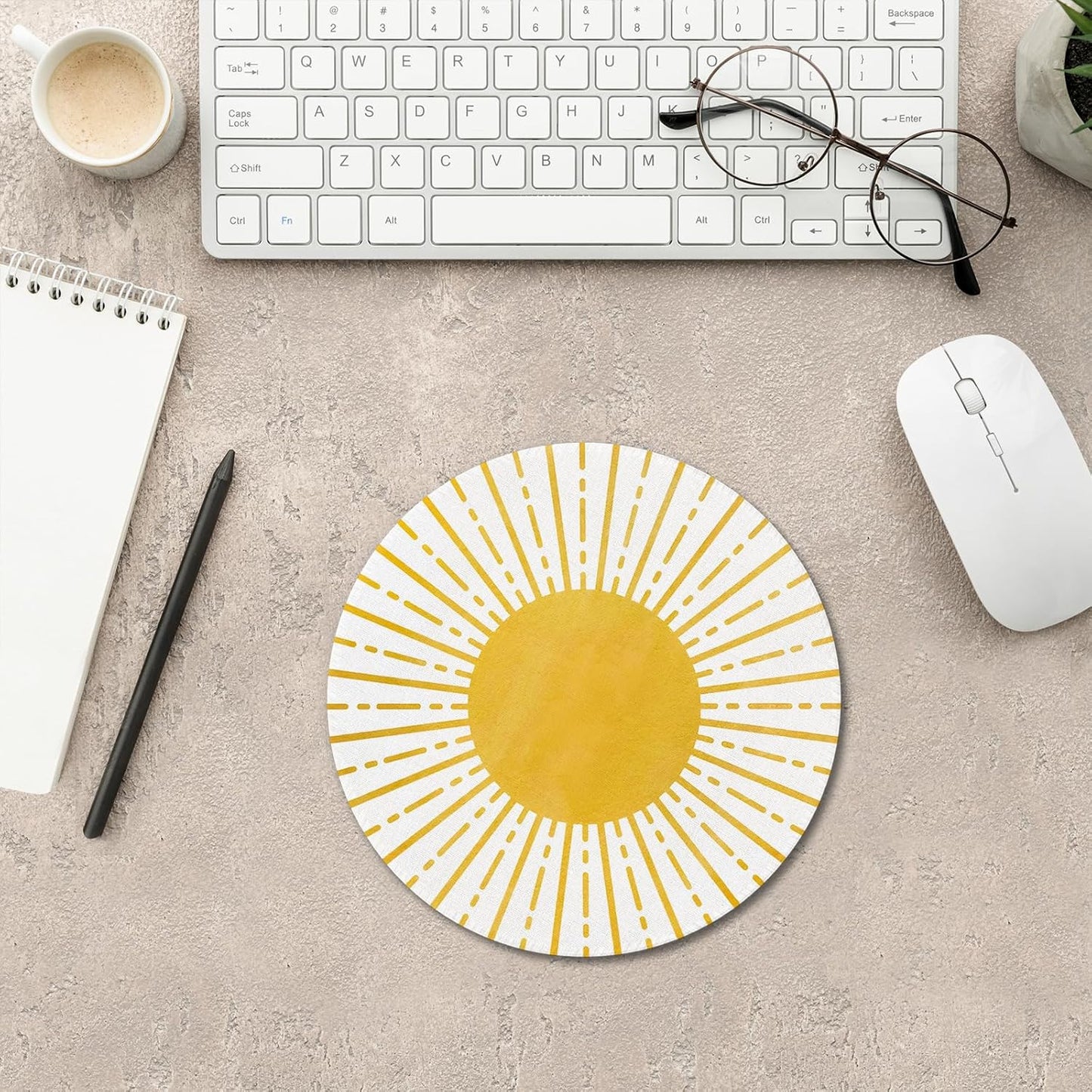Boho Yellow Sunshine Mouse Pad,Sunshine Mouse Pads Mousepad for Desk Home Office Dorm Computers Laptop, Boho Office Supplies Desk Accessories, 7.9x7.9 Inch