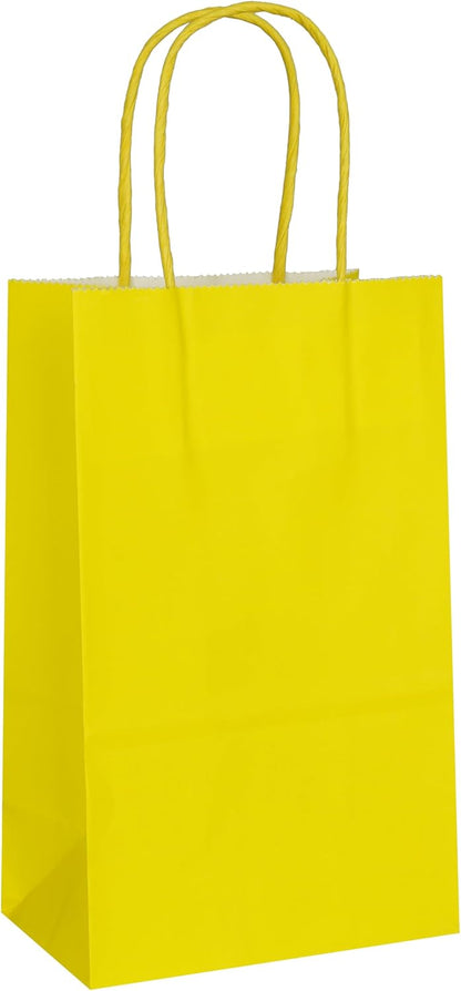 30 Pcs Small Size Gift Bags Kraft Paper Bags Gift Party Favor Bags with Handle(5 x 3.1 x 8.2 in, Yellow)