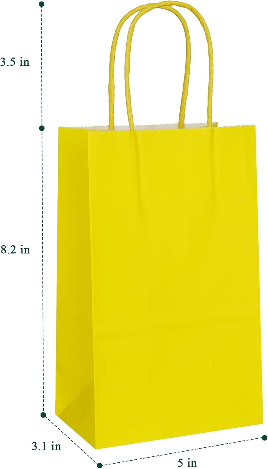 30 Pcs Small Size Gift Bags Kraft Paper Bags Gift Party Favor Bags with Handle(5 x 3.1 x 8.2 in, Yellow)
