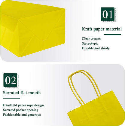30 Pcs Small Size Gift Bags Kraft Paper Bags Gift Party Favor Bags with Handle(5 x 3.1 x 8.2 in, Yellow)