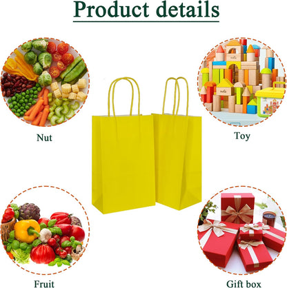 30 Pcs Small Size Gift Bags Kraft Paper Bags Gift Party Favor Bags with Handle(5 x 3.1 x 8.2 in, Yellow)
