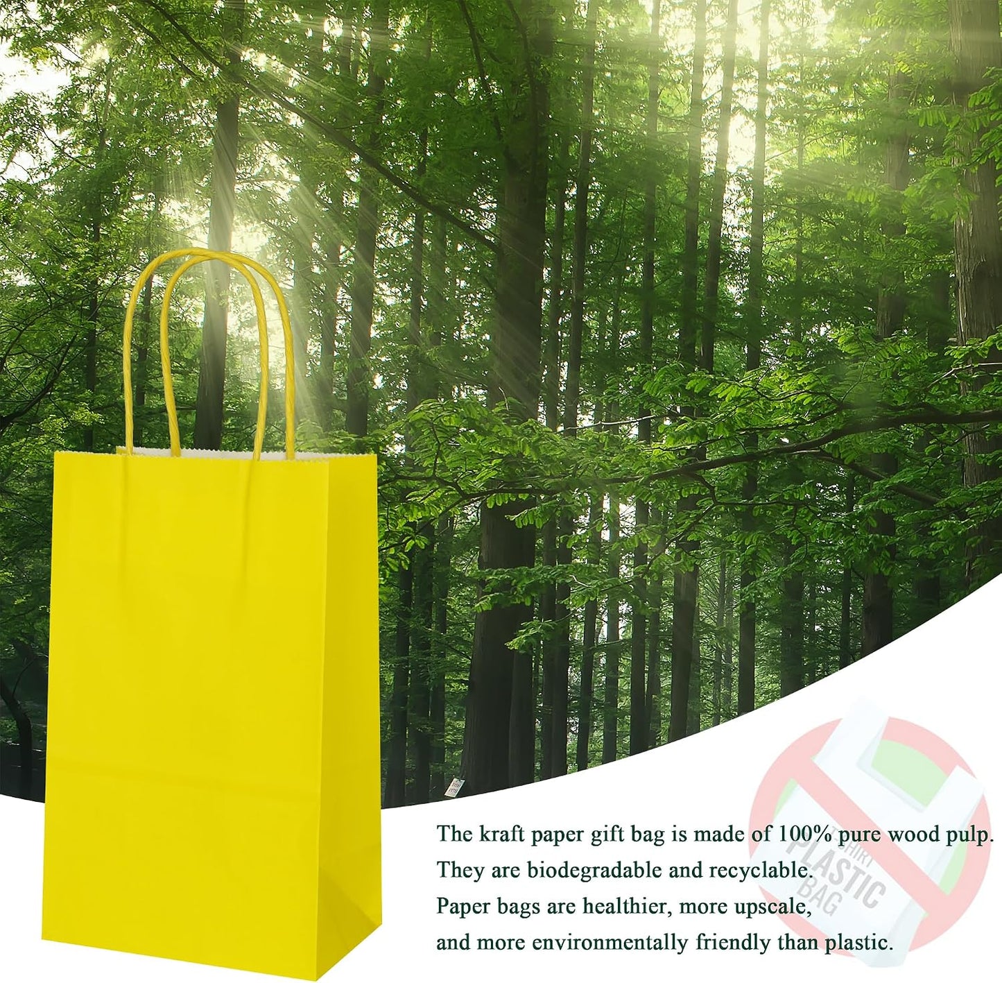 30 Pcs Small Size Gift Bags Kraft Paper Bags Gift Party Favor Bags with Handle(5 x 3.1 x 8.2 in, Yellow)
