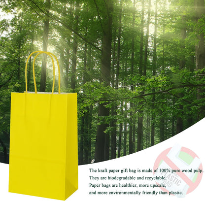30 Pcs Small Size Gift Bags Kraft Paper Bags Gift Party Favor Bags with Handle(5 x 3.1 x 8.2 in, Yellow)
