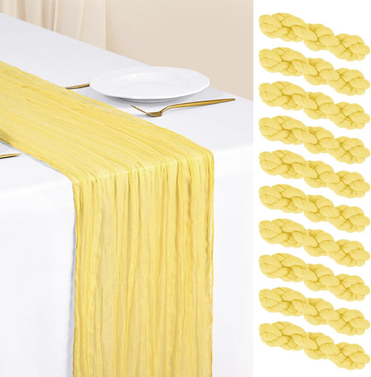 10 Pack Light Yellow Table Runner Cheesecloth Table Runner 17 x 108 inch Boho Gauze Cheese Cloth Table Runners Rustic Sheer Table Decorations for Wedding Party Bridal Baby Shower Birthday Home