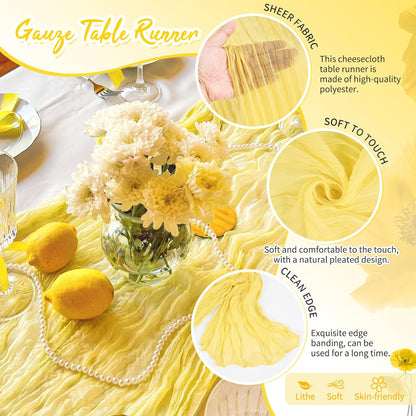 10 Pack Light Yellow Table Runner Cheesecloth Table Runner 17 x 108 inch Boho Gauze Cheese Cloth Table Runners Rustic Sheer Table Decorations for Wedding Party Bridal Baby Shower Birthday Home