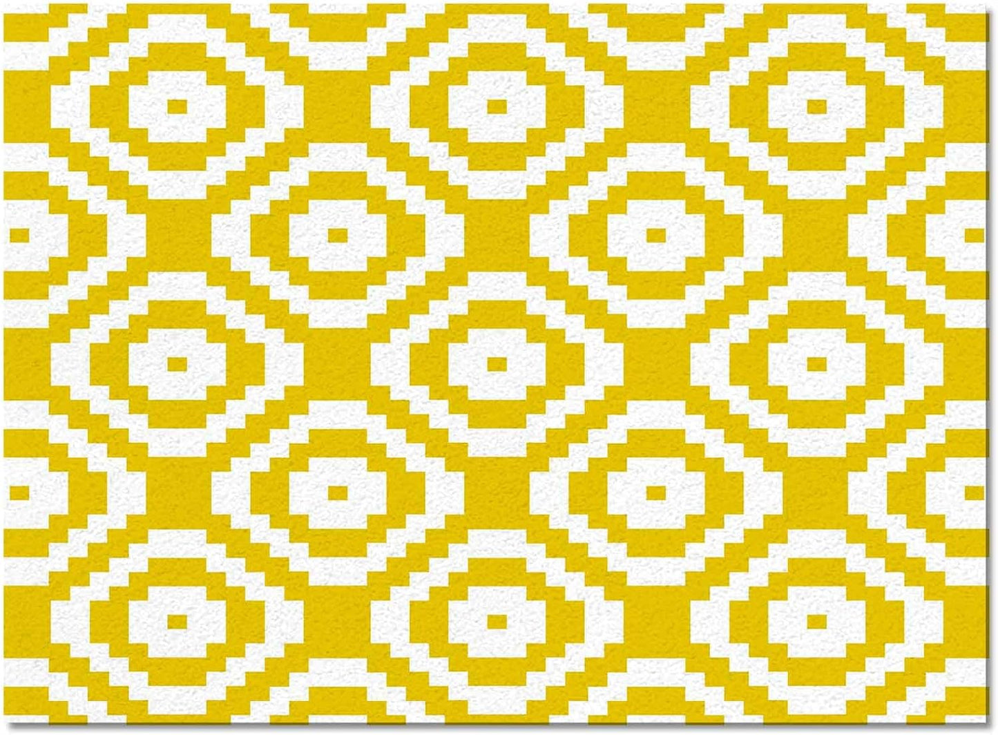 Modern Abstract Square Yellow White Area Rug, Living Room & Bedroom Decor, Geometric Texture Plush Carpet 32x60in
