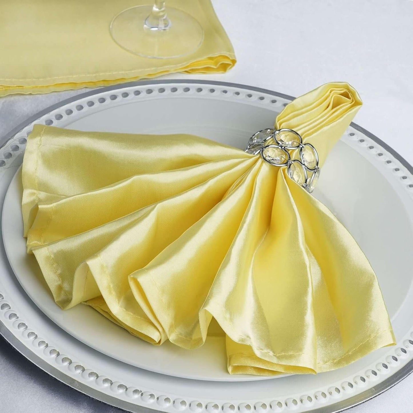 25 Pack | Yellow Seamless Satin Cloth Dinner Napkins, Wrinkle Resistant | 20"x20"
