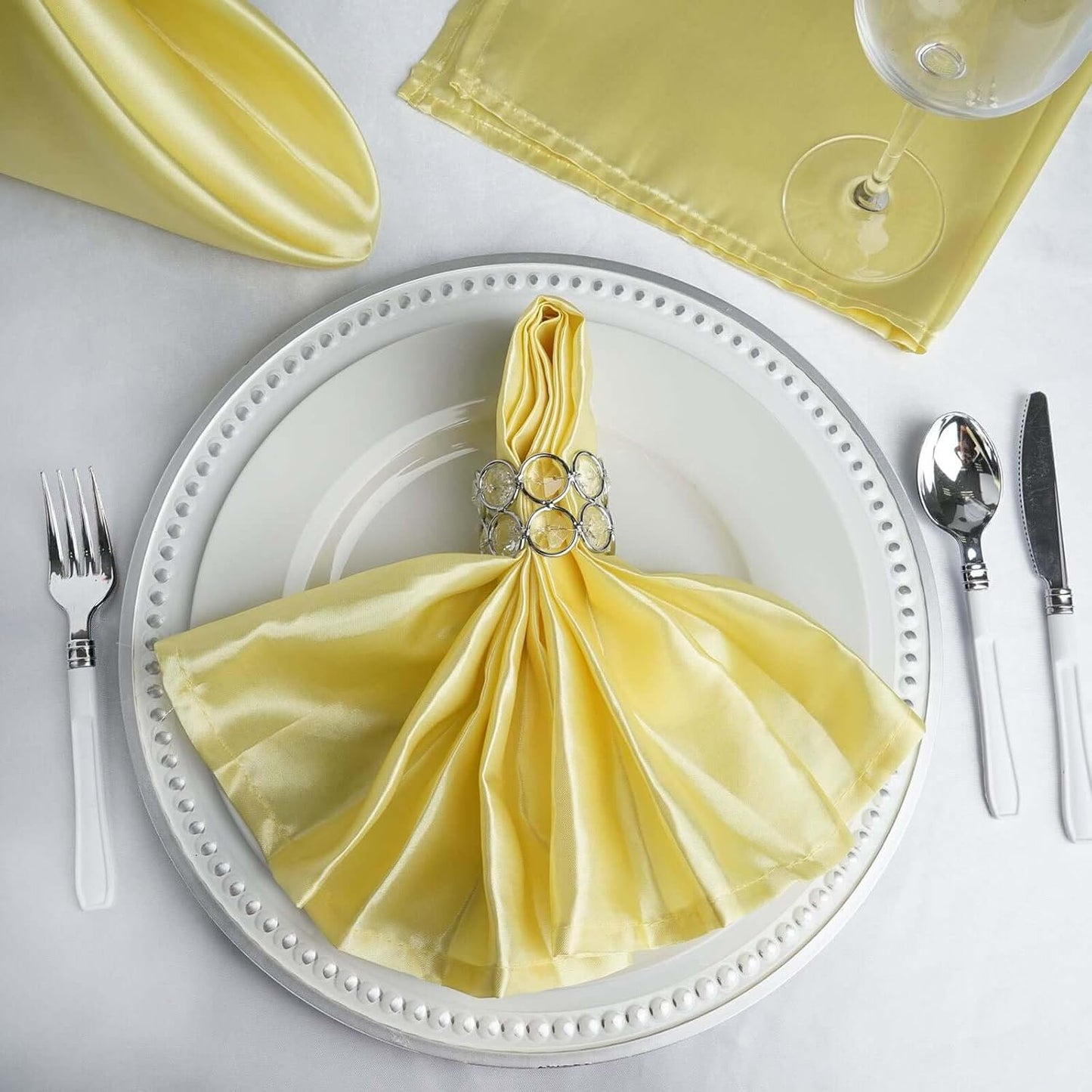 25 Pack | Yellow Seamless Satin Cloth Dinner Napkins, Wrinkle Resistant | 20"x20"