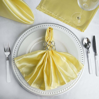 25 Pack | Yellow Seamless Satin Cloth Dinner Napkins, Wrinkle Resistant | 20"x20"