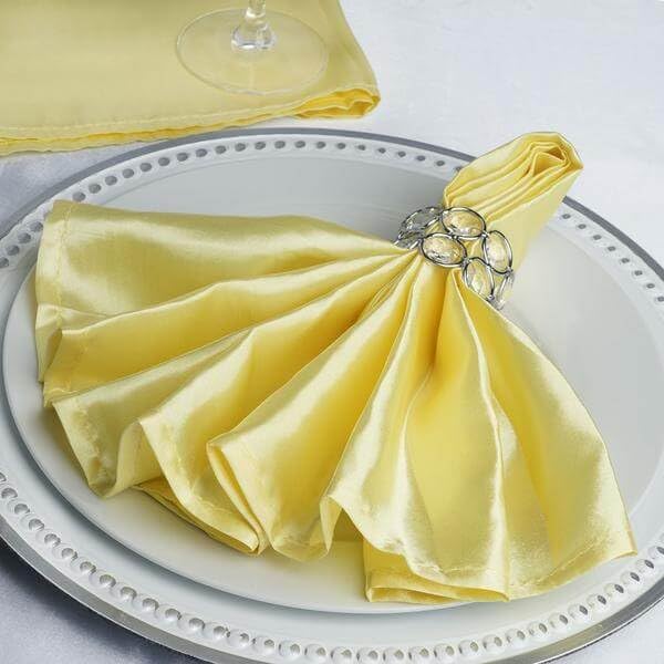 25 Pack | Yellow Seamless Satin Cloth Dinner Napkins, Wrinkle Resistant | 20"x20"