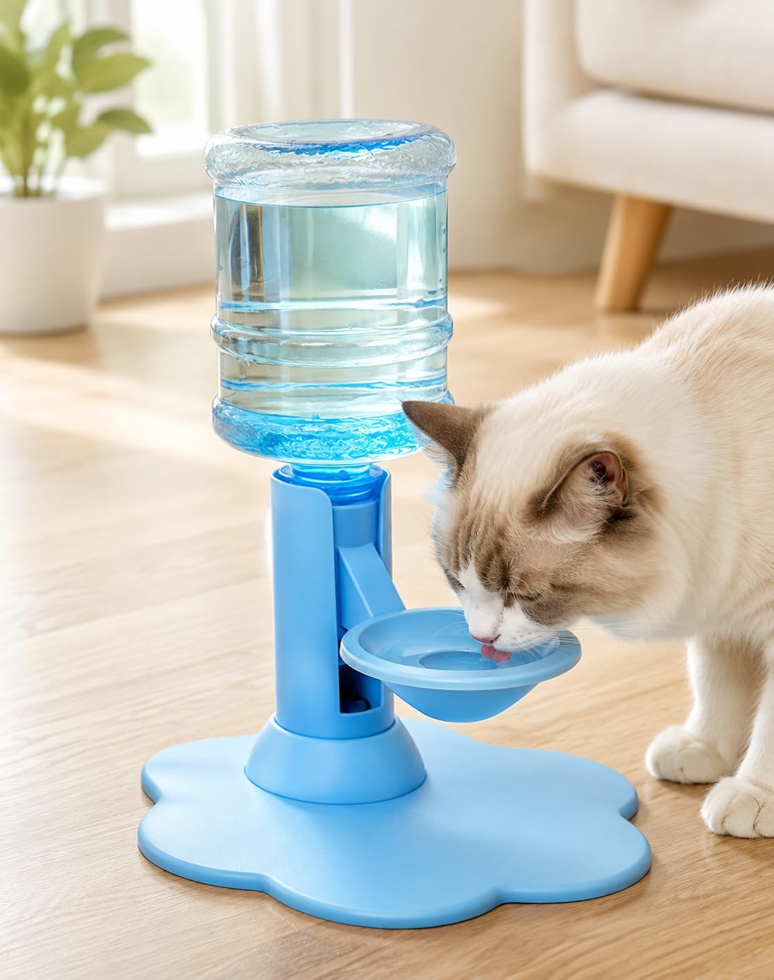 Gravity Cat Water Dispenser Stand, Spill-Proof, Filter-Free, No Electricity with a Bucket (Blue)