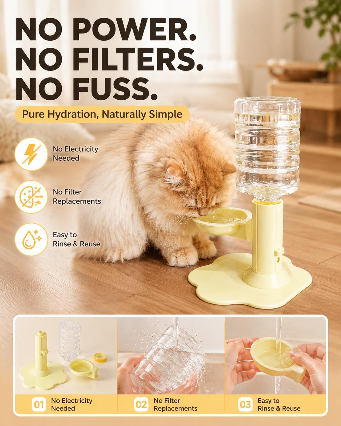 Gravity Cat Water Dispenser Stand, Spill-Proof, Filter-Free, No Electricity with a Bucket (Blue)
