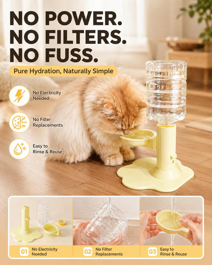 Gravity Cat Water Dispenser Stand, Spill-Proof, Filter-Free, No Electricity with a Bucket (Blue)