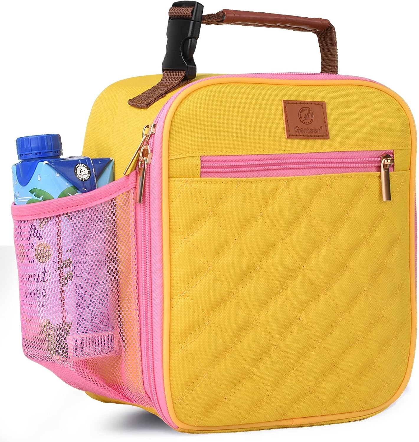 Kids Lunch Box Insulated Soft Mini Cooler with Bottle Holder, Lightweight Reusable Easy-Clean Lunch bag for Girls, Boys Back to School-Yellow