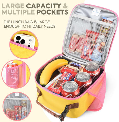 Kids Lunch Box Insulated Soft Mini Cooler with Bottle Holder, Lightweight Reusable Easy-Clean Lunch bag for Girls, Boys Back to School-Yellow
