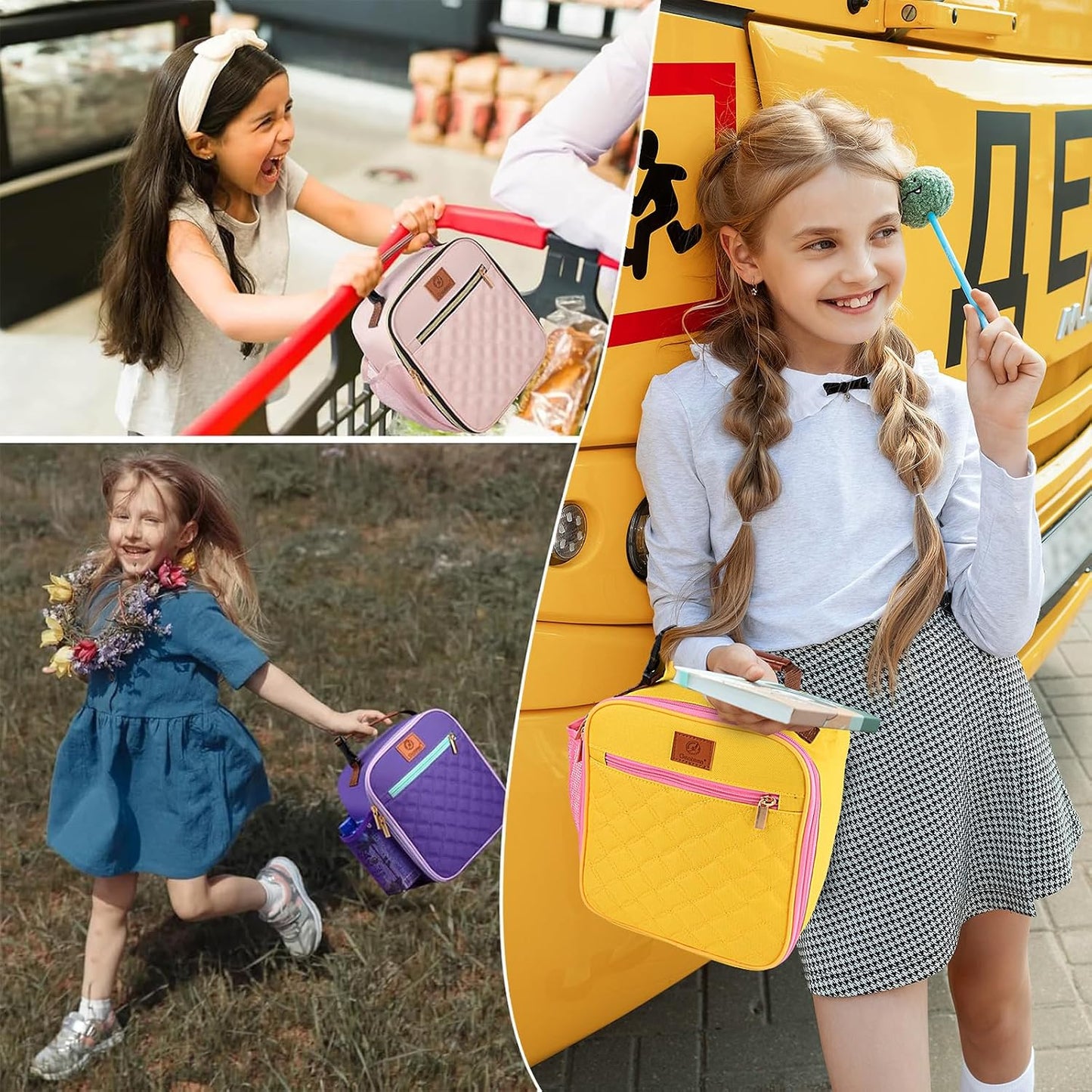 Kids Lunch Box Insulated Soft Mini Cooler with Bottle Holder, Lightweight Reusable Easy-Clean Lunch bag for Girls, Boys Back to School-Yellow