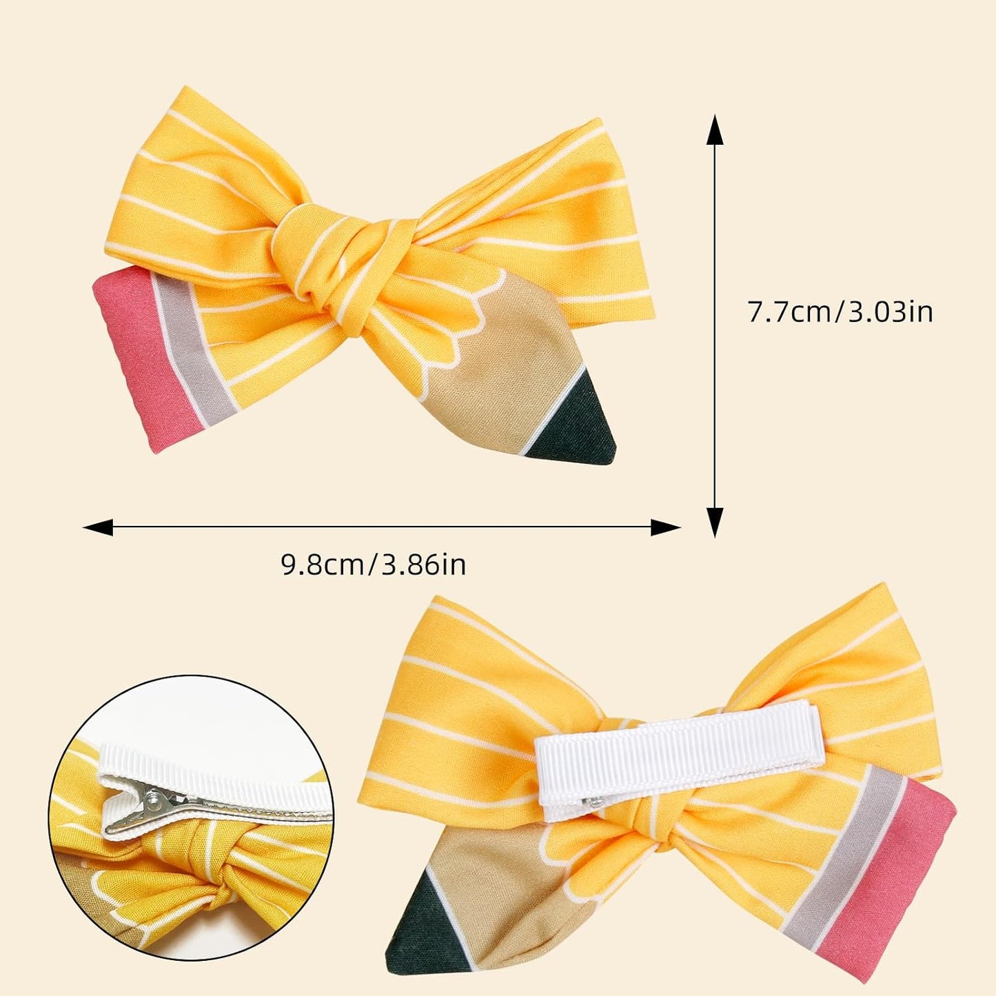 Back to School Hair Clips for Girls Pencil Hair Clips Cute Yellow Hair Bows Hair Accessories for Teacher Student First Day of School Gifts 2Pcs