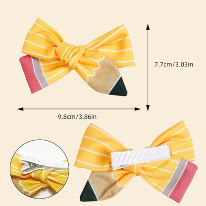Back to School Hair Clips for Girls Pencil Hair Clips Cute Yellow Hair Bows Hair Accessories for Teacher Student First Day of School Gifts 2Pcs