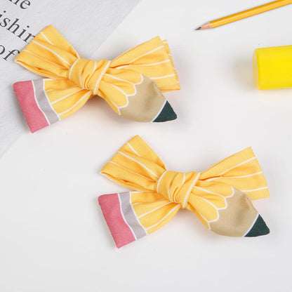 Back to School Hair Clips for Girls Pencil Hair Clips Cute Yellow Hair Bows Hair Accessories for Teacher Student First Day of School Gifts 2Pcs