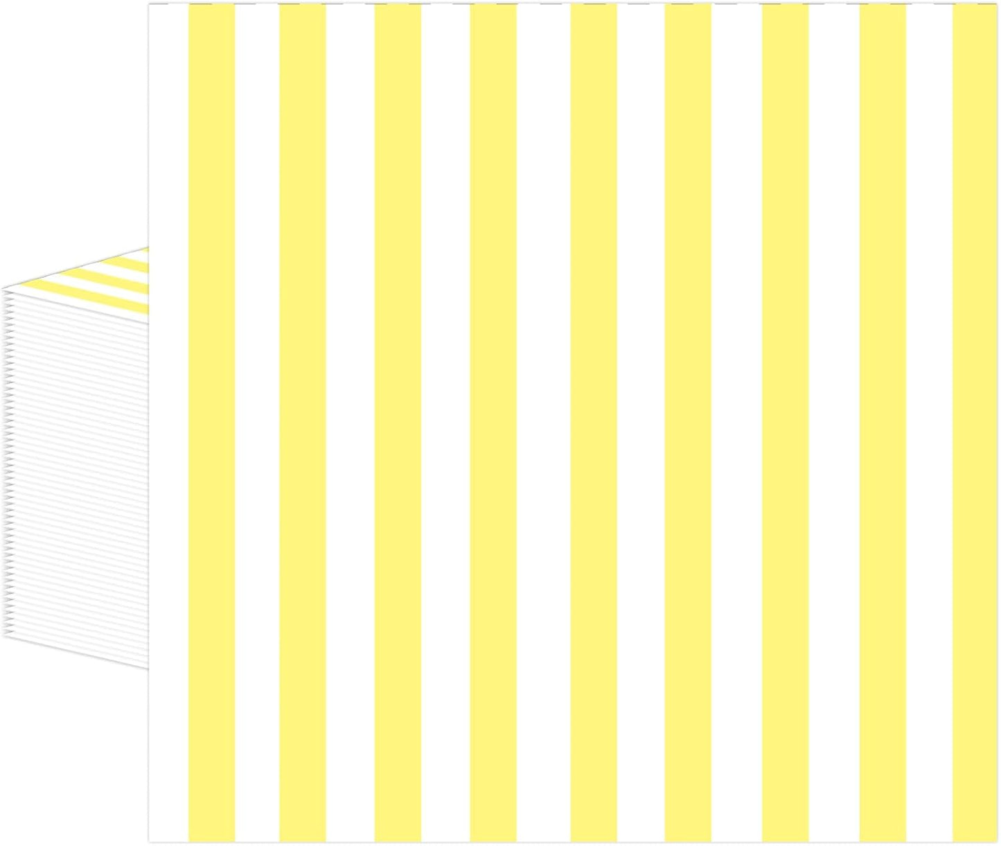50PCS Yellow and White Striped Paper Napkins, Light Yellow Dinner Napkin Disposable Beverage Dessert Luncheon Napkins for Birthday Bridal & Baby Shower Wedding Party Supplies