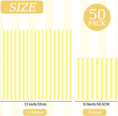 50PCS Yellow and White Striped Paper Napkins, Light Yellow Dinner Napkin Disposable Beverage Dessert Luncheon Napkins for Birthday Bridal & Baby Shower Wedding Party Supplies