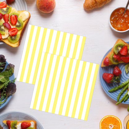 50PCS Yellow and White Striped Paper Napkins, Light Yellow Dinner Napkin Disposable Beverage Dessert Luncheon Napkins for Birthday Bridal & Baby Shower Wedding Party Supplies