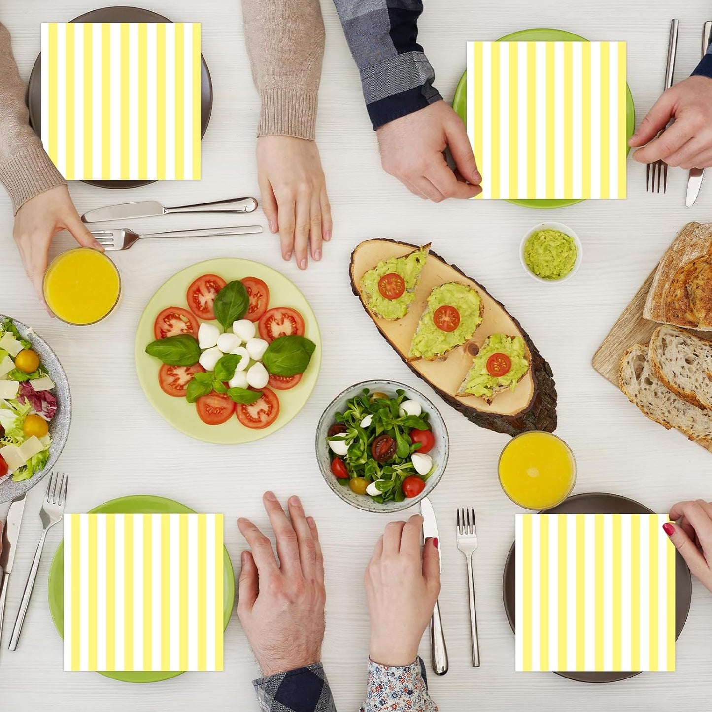 50PCS Yellow and White Striped Paper Napkins, Light Yellow Dinner Napkin Disposable Beverage Dessert Luncheon Napkins for Birthday Bridal & Baby Shower Wedding Party Supplies