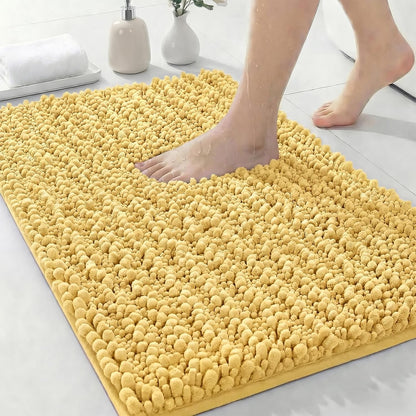 Bathroom Rugs Yellow 24x17,Extra Soft Absorbent Chenille Bath Rugs,Thick Non-Slip Shaggy Bath Mat,Machine Washable Quick Dry Shaggy Bath Mats for Bathroom Floor, Tub, Shower Accessories