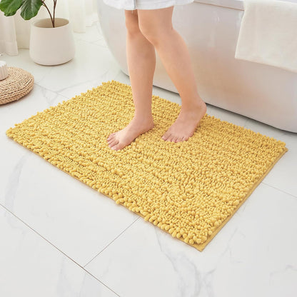 Bathroom Rugs Yellow 24x17,Extra Soft Absorbent Chenille Bath Rugs,Thick Non-Slip Shaggy Bath Mat,Machine Washable Quick Dry Shaggy Bath Mats for Bathroom Floor, Tub, Shower Accessories