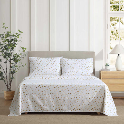 Queen Sheet Set with Fitted Sheet & Pillowcases, 100% Cotton Percale Bedding, Crisp & Cool, Deep Pocket, Sunflower Yellow