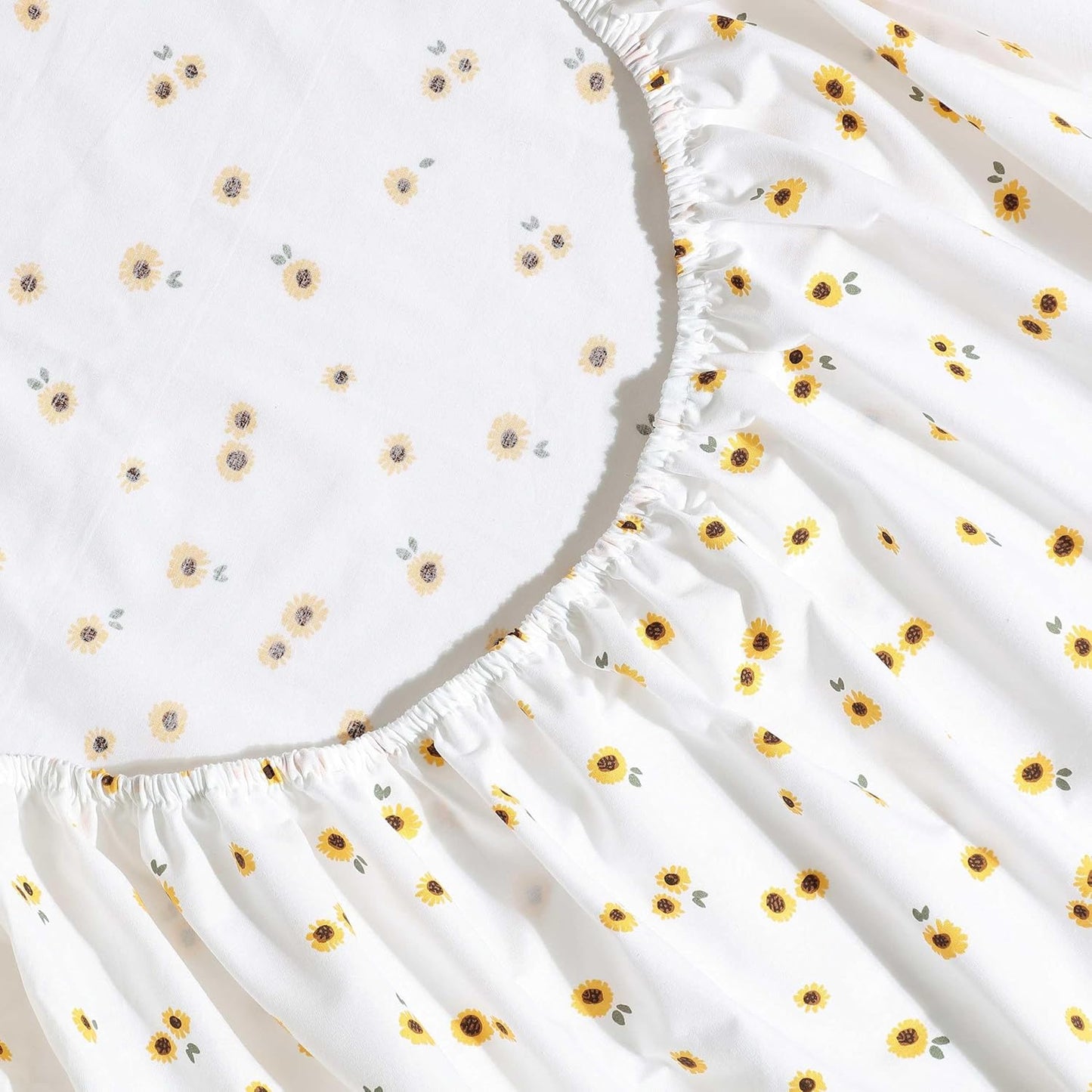Queen Sheet Set with Fitted Sheet & Pillowcases, 100% Cotton Percale Bedding, Crisp & Cool, Deep Pocket, Sunflower Yellow