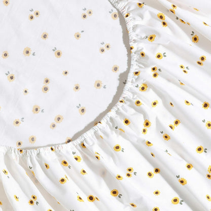 Queen Sheet Set with Fitted Sheet & Pillowcases, 100% Cotton Percale Bedding, Crisp & Cool, Deep Pocket, Sunflower Yellow