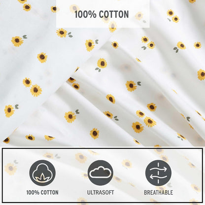 Queen Sheet Set with Fitted Sheet & Pillowcases, 100% Cotton Percale Bedding, Crisp & Cool, Deep Pocket, Sunflower Yellow