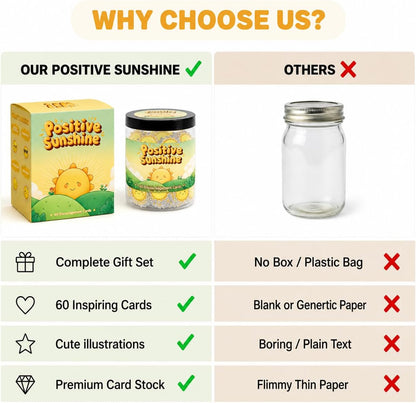 Positive Sunshine Jar - 60 Affirmation Cards, Emotional Support, Yellow - Sunflower - Sunshine Gifts, Stocking Stuffers, Human Sunshine Gift For Women, Cowokers, Friends, Teens