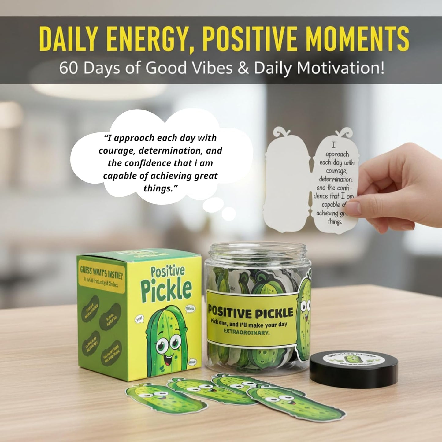 Positive Sunshine Jar - 60 Affirmation Cards, Emotional Support, Yellow - Sunflower - Sunshine Gifts, Stocking Stuffers, Human Sunshine Gift For Women, Cowokers, Friends, Teens