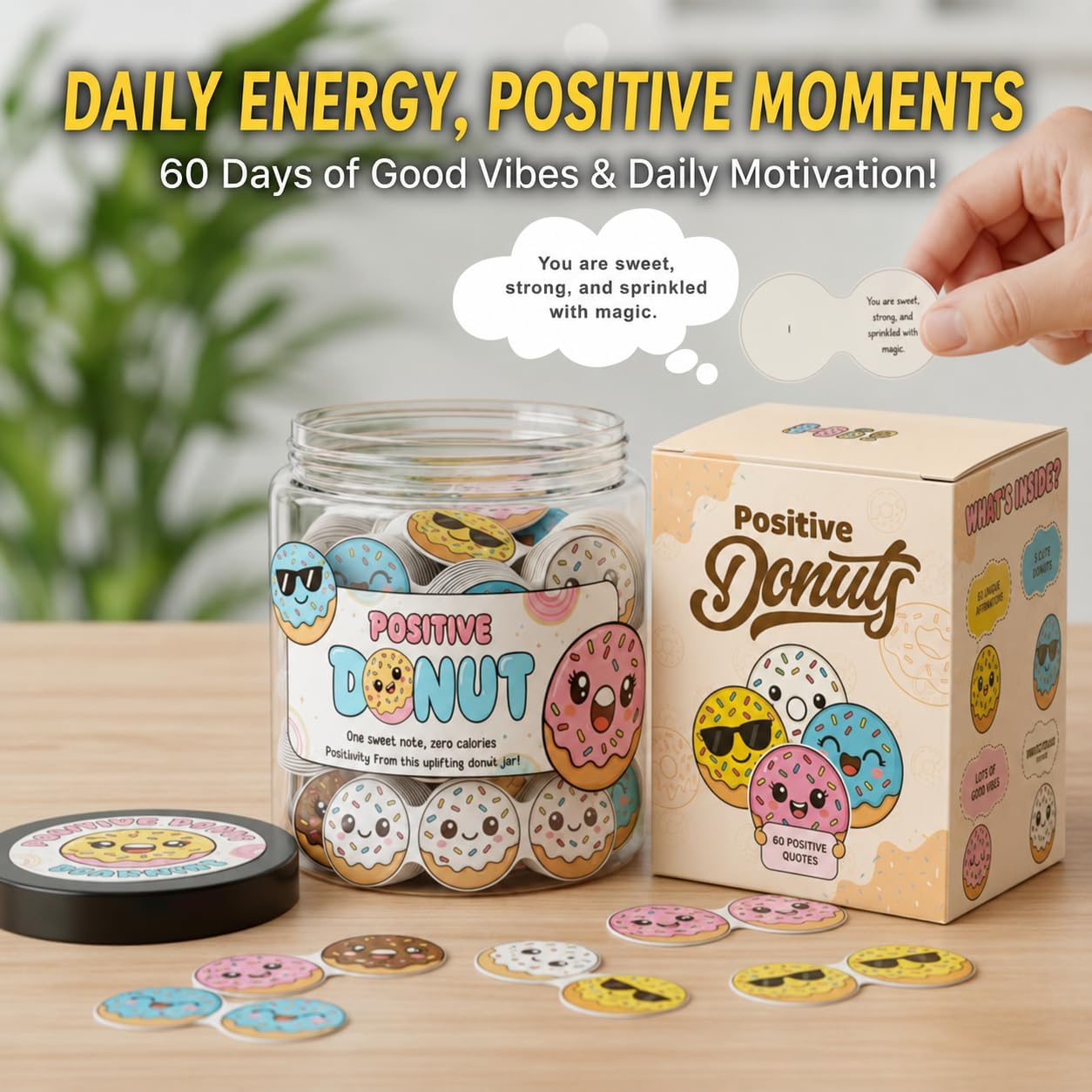 Positive Sunshine Jar - 60 Affirmation Cards, Emotional Support, Yellow - Sunflower - Sunshine Gifts, Stocking Stuffers, Human Sunshine Gift For Women, Cowokers, Friends, Teens