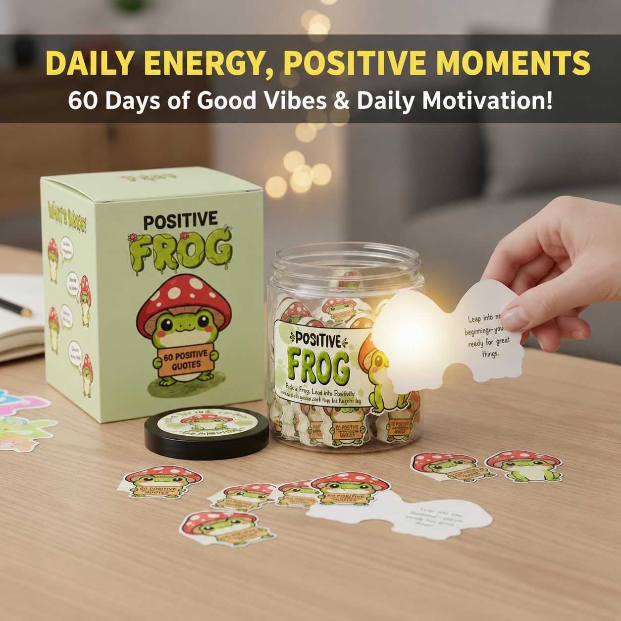 Positive Sunshine Jar - 60 Affirmation Cards, Emotional Support, Yellow - Sunflower - Sunshine Gifts, Stocking Stuffers, Human Sunshine Gift For Women, Cowokers, Friends, Teens