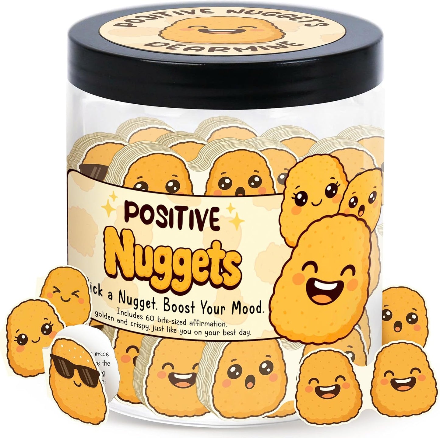 Positive Sunshine Jar - 60 Affirmation Cards, Emotional Support, Yellow - Sunflower - Sunshine Gifts, Stocking Stuffers, Human Sunshine Gift For Women, Cowokers, Friends, Teens