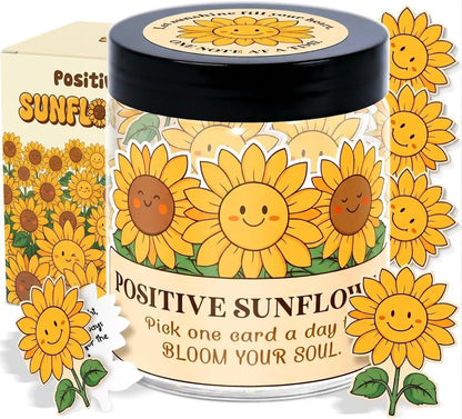 Positive Sunshine Jar - 60 Affirmation Cards, Emotional Support, Yellow - Sunflower - Sunshine Gifts, Stocking Stuffers, Human Sunshine Gift For Women, Cowokers, Friends, Teens