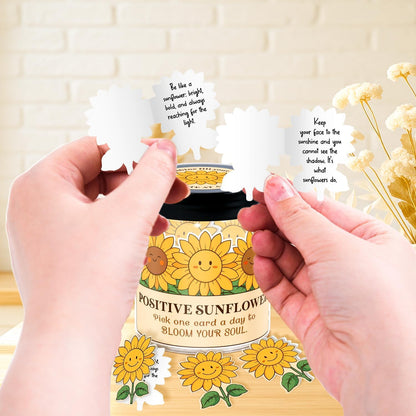 Positive Sunshine Jar - 60 Affirmation Cards, Emotional Support, Yellow - Sunflower - Sunshine Gifts, Stocking Stuffers, Human Sunshine Gift For Women, Cowokers, Friends, Teens