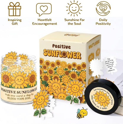 Positive Sunshine Jar - 60 Affirmation Cards, Emotional Support, Yellow - Sunflower - Sunshine Gifts, Stocking Stuffers, Human Sunshine Gift For Women, Cowokers, Friends, Teens