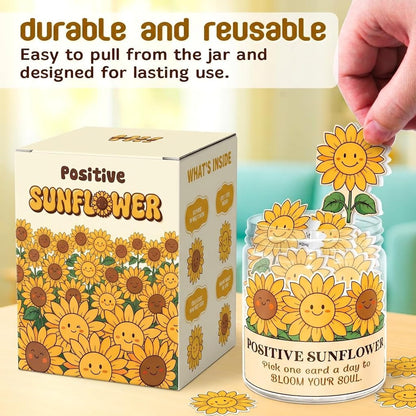 Positive Sunshine Jar - 60 Affirmation Cards, Emotional Support, Yellow - Sunflower - Sunshine Gifts, Stocking Stuffers, Human Sunshine Gift For Women, Cowokers, Friends, Teens