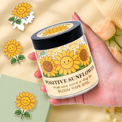 Positive Sunshine Jar - 60 Affirmation Cards, Emotional Support, Yellow - Sunflower - Sunshine Gifts, Stocking Stuffers, Human Sunshine Gift For Women, Cowokers, Friends, Teens