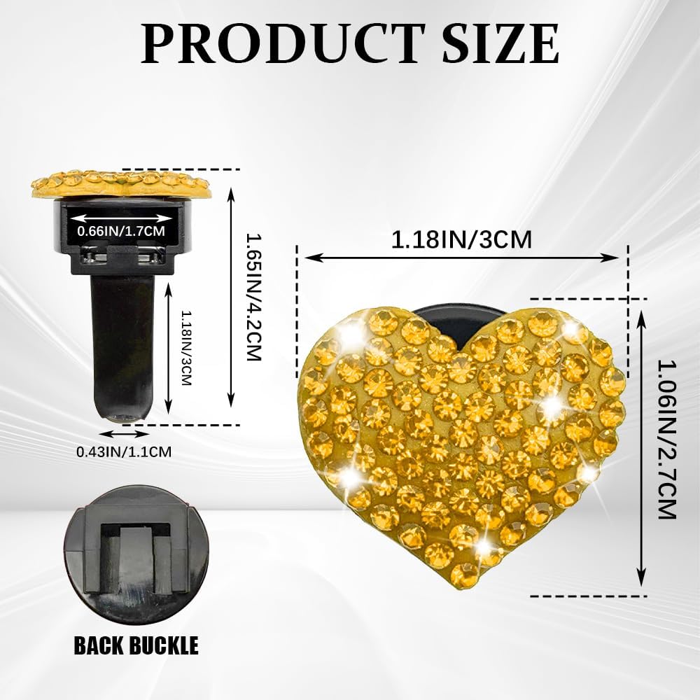 4PCS Heart-Shaped Car Vent Clips, Crystal Rhinestone Car Air Vent Clip, Heart Car Air Conditioning Outlet Perfume Holder, Universal Bling Car Interior Accessories for Women Girls (Yellow)