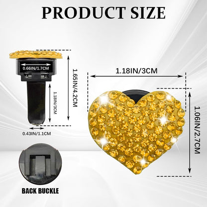 4PCS Heart-Shaped Car Vent Clips, Crystal Rhinestone Car Air Vent Clip, Heart Car Air Conditioning Outlet Perfume Holder, Universal Bling Car Interior Accessories for Women Girls (Yellow)