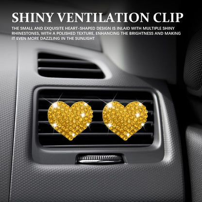 4PCS Heart-Shaped Car Vent Clips, Crystal Rhinestone Car Air Vent Clip, Heart Car Air Conditioning Outlet Perfume Holder, Universal Bling Car Interior Accessories for Women Girls (Yellow)