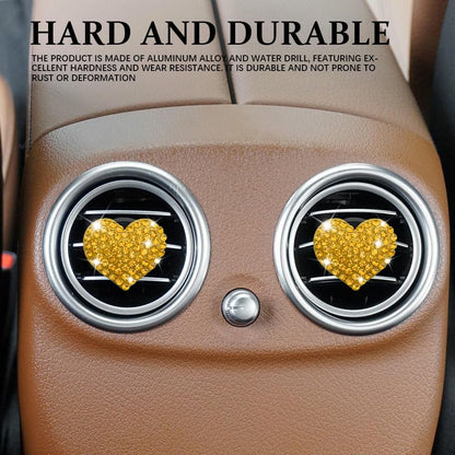 4PCS Heart-Shaped Car Vent Clips, Crystal Rhinestone Car Air Vent Clip, Heart Car Air Conditioning Outlet Perfume Holder, Universal Bling Car Interior Accessories for Women Girls (Yellow)