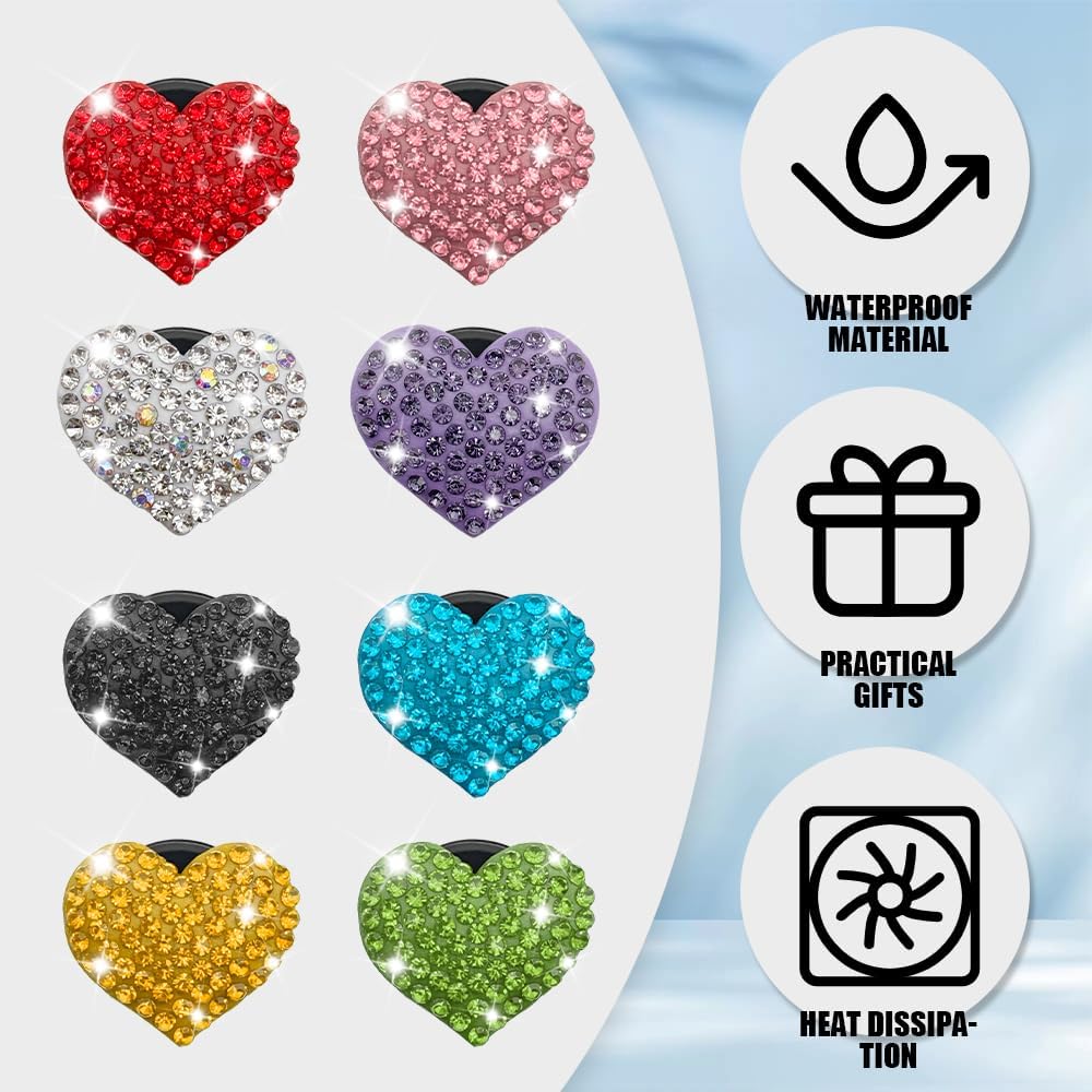 4PCS Heart-Shaped Car Vent Clips, Crystal Rhinestone Car Air Vent Clip, Heart Car Air Conditioning Outlet Perfume Holder, Universal Bling Car Interior Accessories for Women Girls (Yellow)