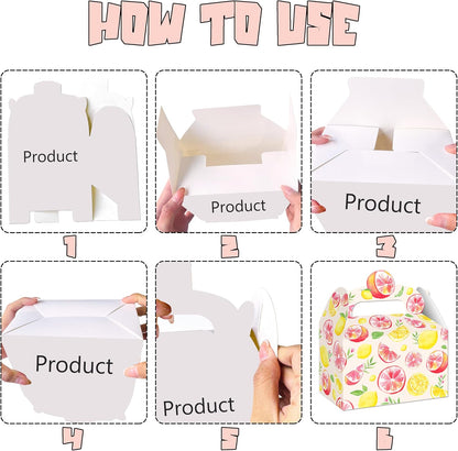 Pink Citrus Lemon Party Favor Boxes Summer Baby Shower Treat Gift Boxes | 12pcs pre-folded citrus lemon gable treat boxes, for little cutie summer baby shower candy favor decor